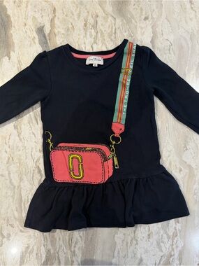 Marc Jacobs Kids- Girls Graphic Crossbody Print Peplum Dress- Navy & Pink